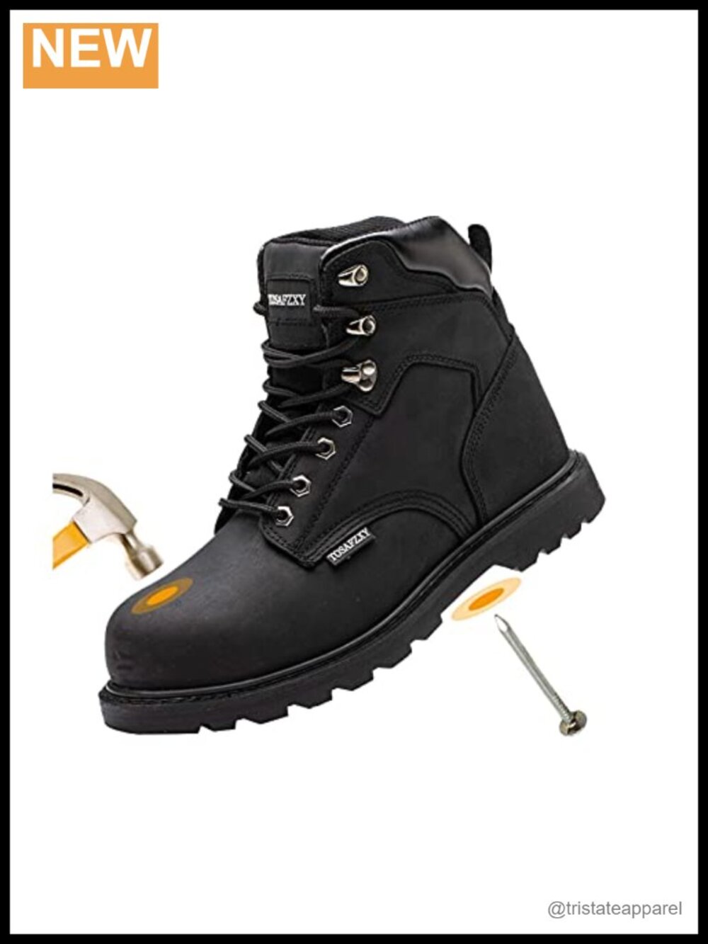 Men's Crazy-Horse Leather Steel Toe Work Boots Kevlar Non-Slip